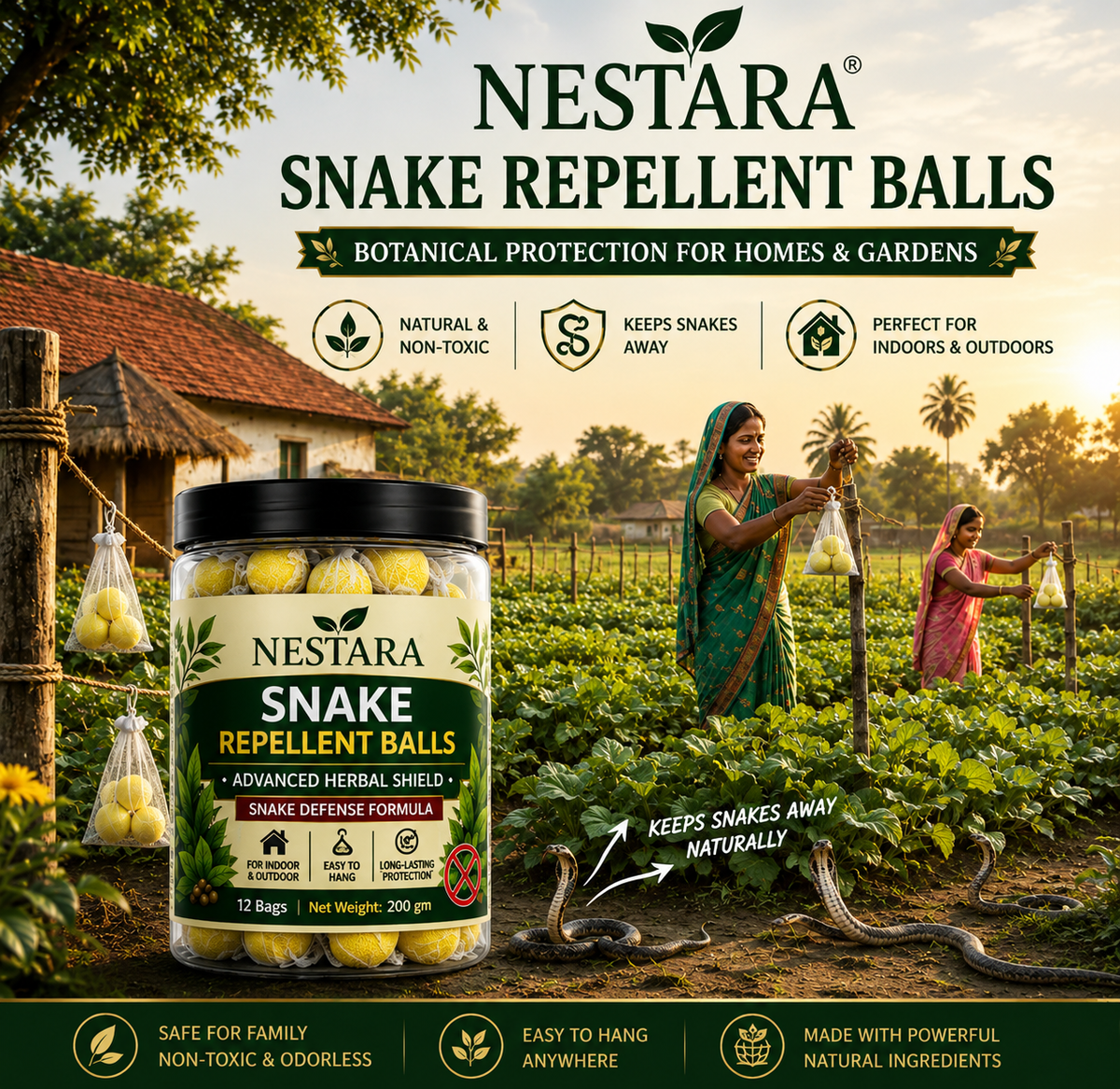 Nestara™ Snake Repellent Balls / Natural Herbal Snake Repellent for Home, Garden & Farm