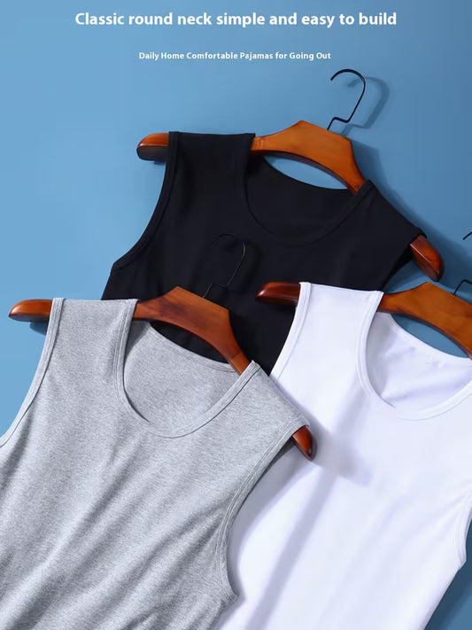 3pcs Men's Sleeveless Shirts/Tight-Fit T-Shirts - Solid Black/White/Grey