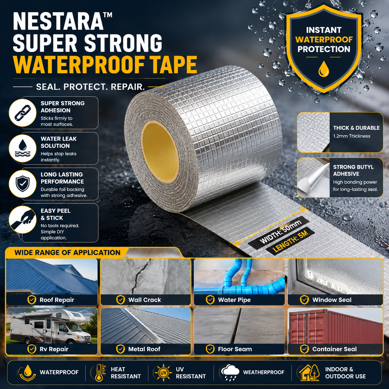 Nestara™ Waterproof Repair Tape (5CM × 5M) – Buy 1 Get 1 FREE