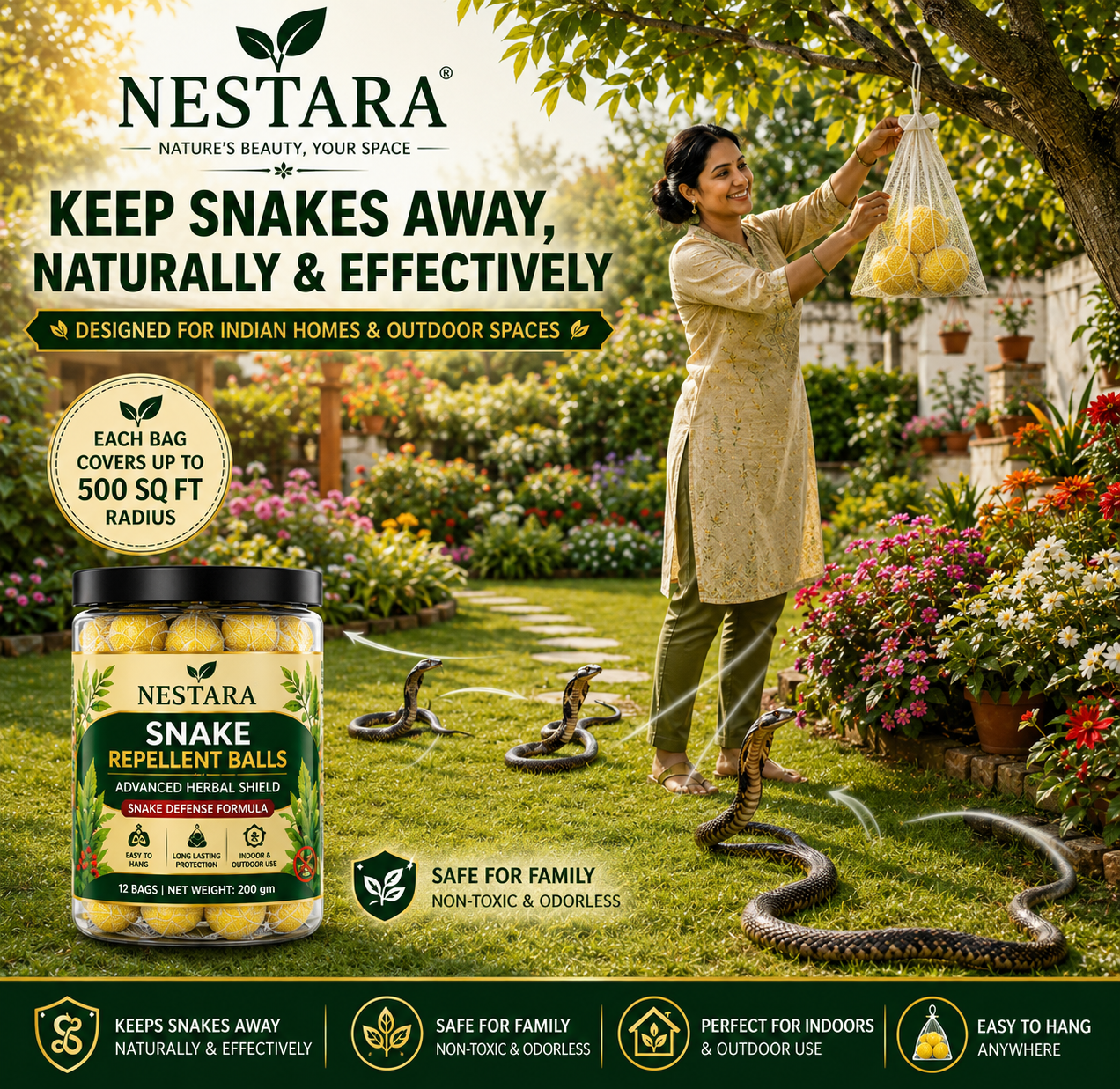 Nestara™ Snake Repellent Balls (Pack of 2) | Natural Herbal Snake Repellent for Home, Garden & Farm