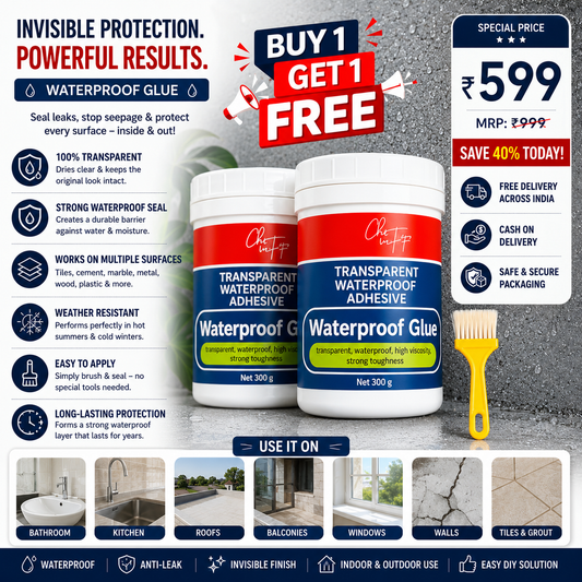Nestara™ Transparent Waterproof Glue | Invisible Anti-Leak Sealant for Bathroom, Roof, Walls, Tiles & Kitchen (300g × 2 | Buy 1 Get 1 Free)