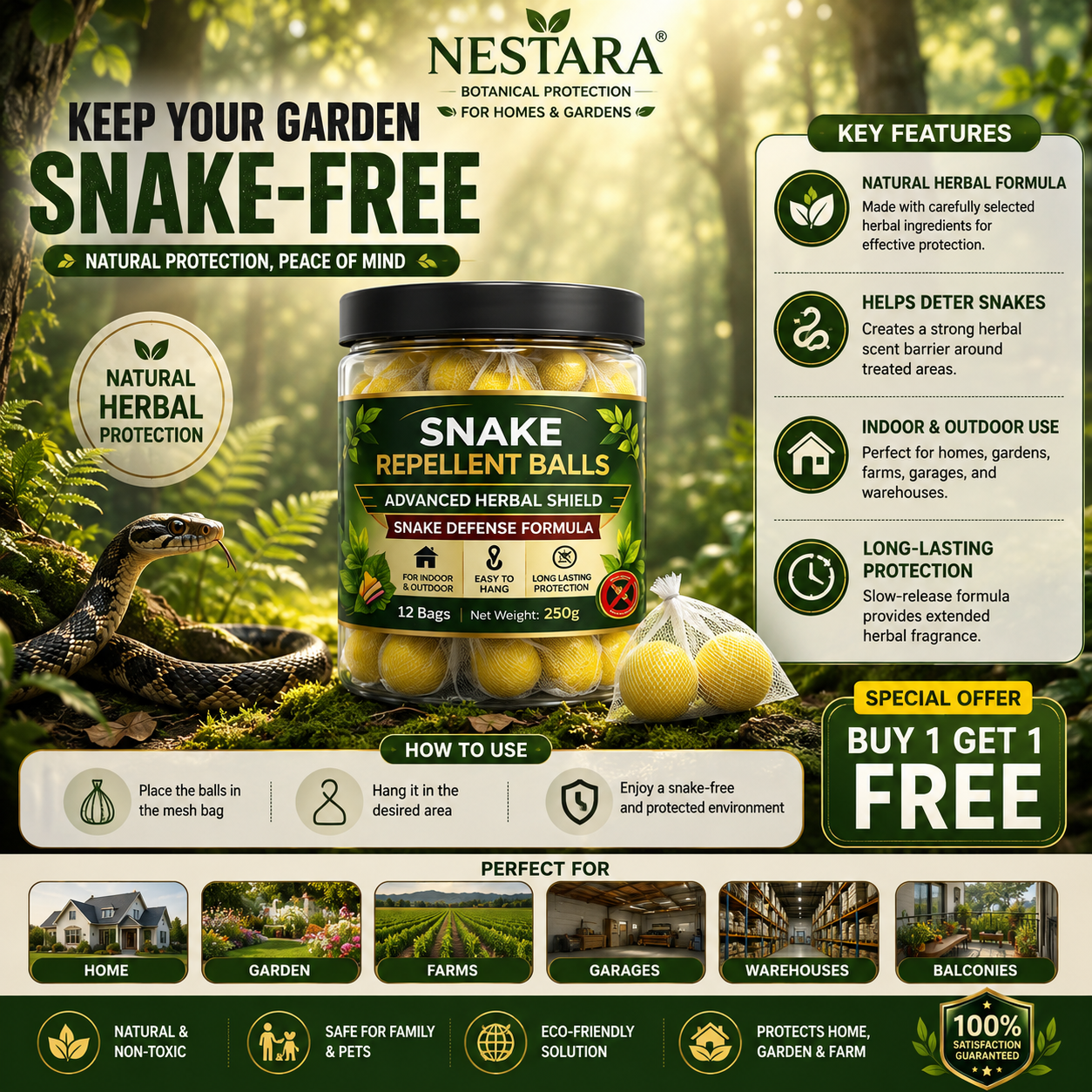 Nestara™ Snake Repellent Balls (Pack of 2) | Natural Herbal Snake Repellent for Home, Garden & Farm