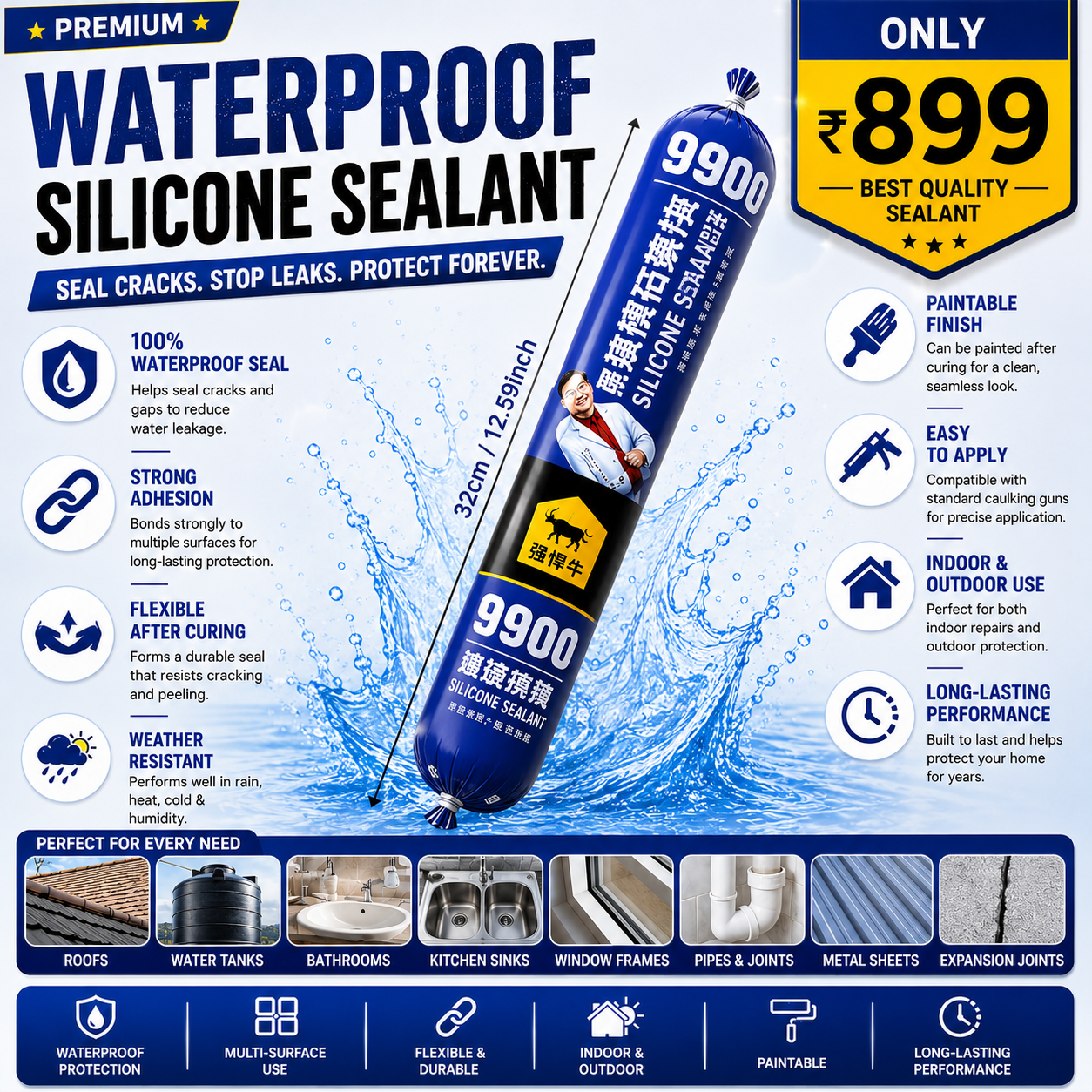 Nestara™ Super Strong Waterproof Silicone Sealant | Heavy-Duty Leak Repair