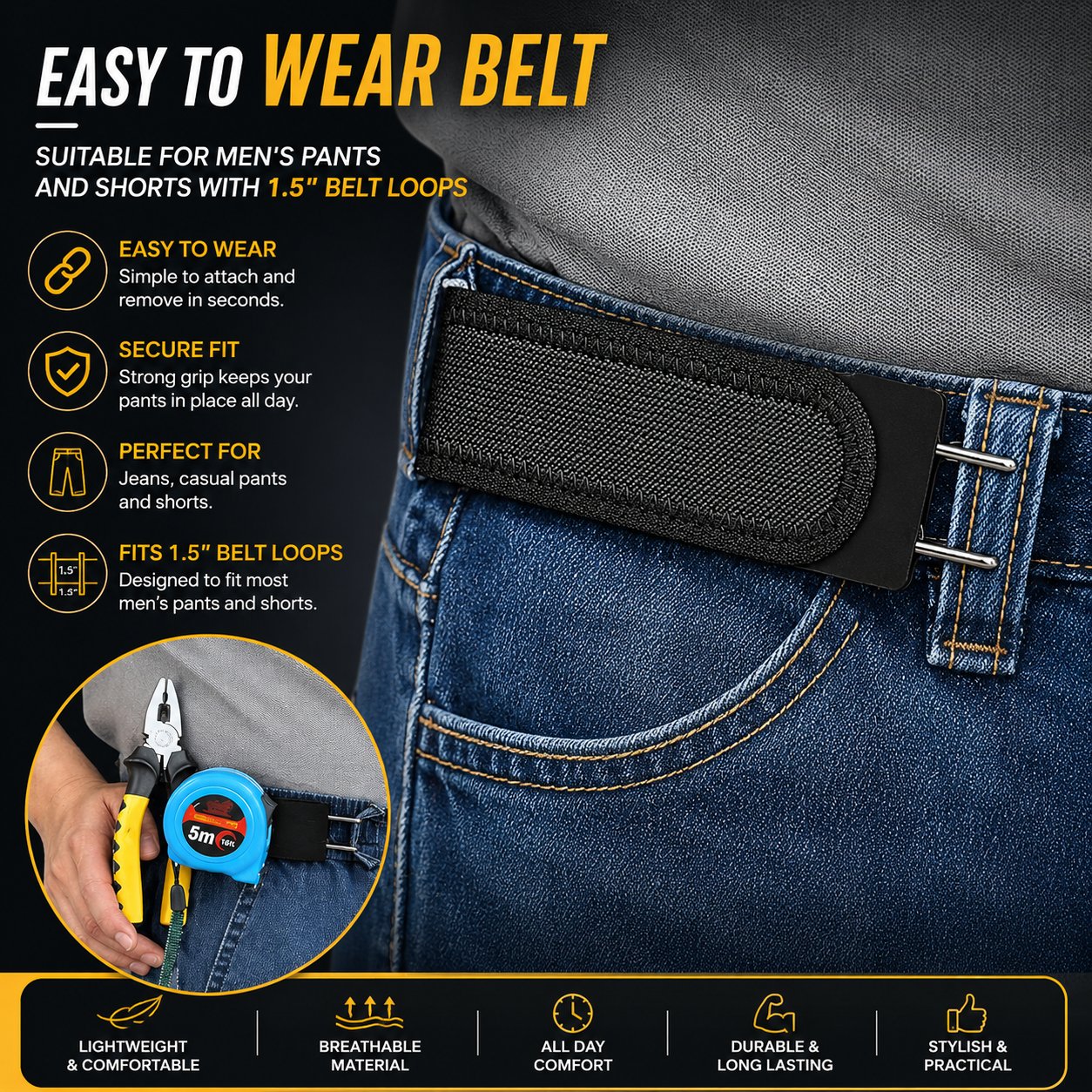 Tactical Metal Hook Elastic Belt (Unisex) - Patented No - Buckle Invisible Design | Soft Adjustable Side（2 packs）