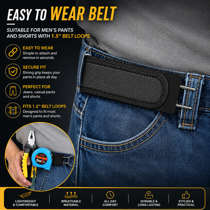 Tactical Metal Hook Elastic Belt (Unisex) - Patented No - Buckle Invisible Design | Soft Adjustable Side（2 packs）