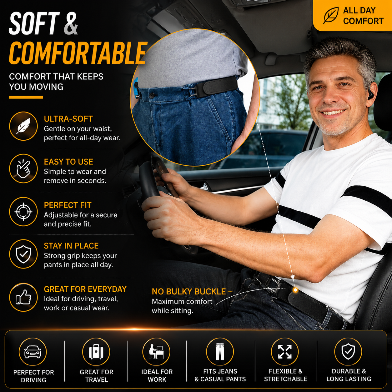 Tactical Metal Hook Elastic Belt (Unisex) - Patented No - Buckle Invisible Design | Soft Adjustable Side（2 packs）