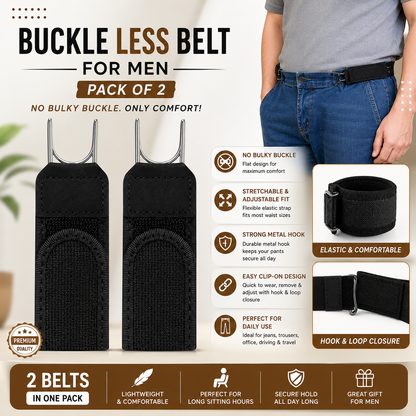 Tactical Metal Hook Elastic Belt (Unisex) - Patented No - Buckle Invisible Design | Soft Adjustable Side（2 packs）