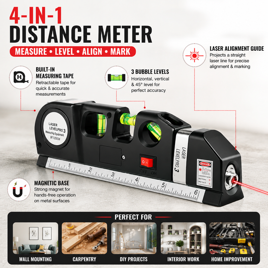 Distance Meter 4-In-1 Level Tape