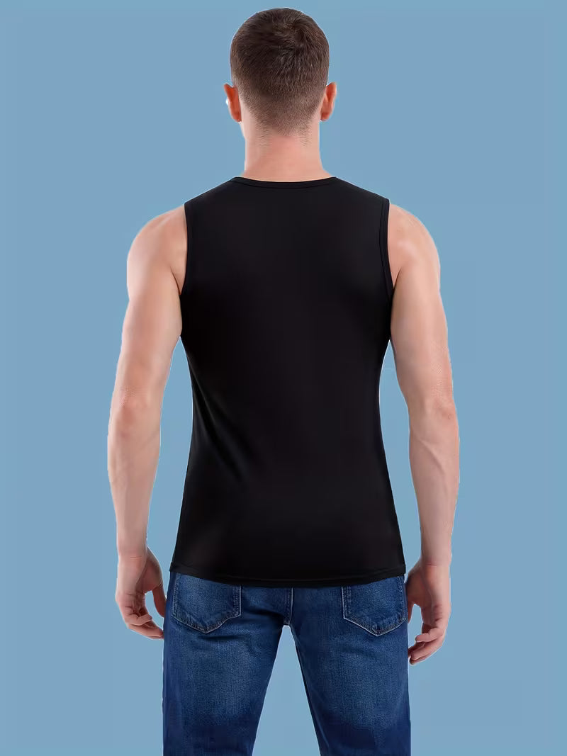 3pcs Men's Sleeveless Shirts/Tight-Fit T-Shirts - Solid Black/White/Grey
