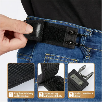 Tactical Metal Hook Elastic Belt (Unisex) - Patented No - Buckle Invisible Design | Soft Adjustable Side（2 packs）