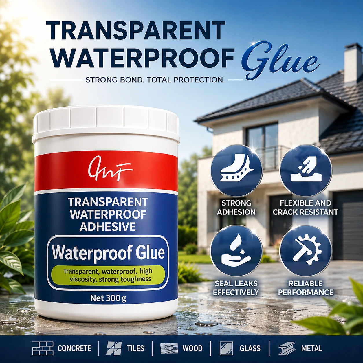 Nestara™ Transparent Waterproof Glue | Invisible Anti-Leak Sealant for Bathroom, Roof, Walls, Tiles & Kitchen (300g × 2 | Buy 1 Get 1 Free)