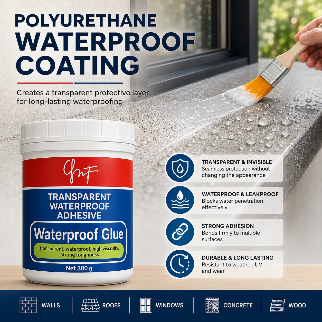 Nestara™ Transparent Waterproof Glue | Invisible Anti-Leak Sealant for Bathroom, Roof, Walls, Tiles & Kitchen (300g × 2 | Buy 1 Get 1 Free)